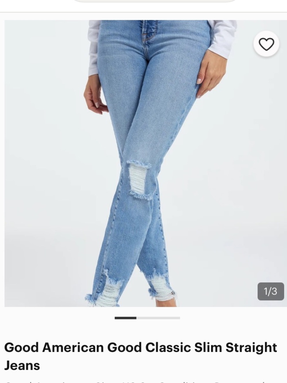 Good American Jeans Size 14-16 Slim Straight Blue Hig Rise Distressed Stretchy